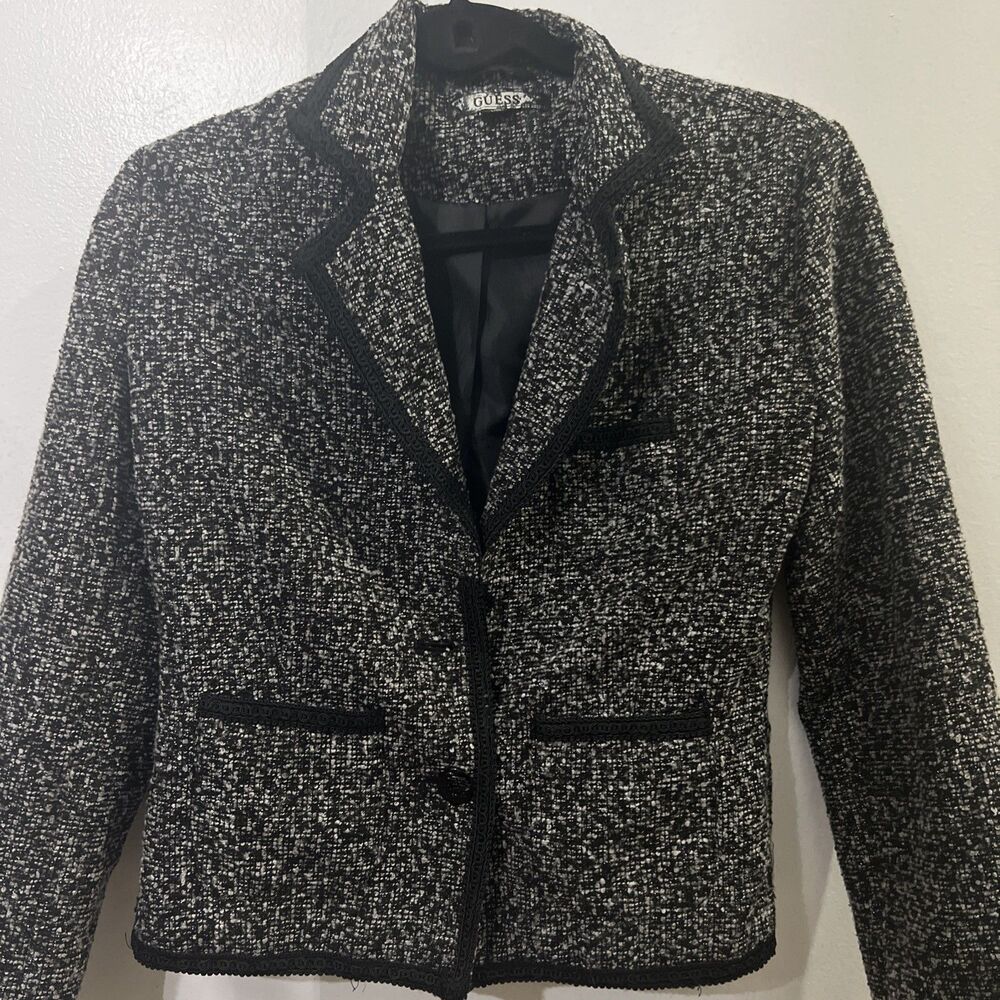Guess Los Angeles Black‎ & Gray Boucle Tweed Blazer size S